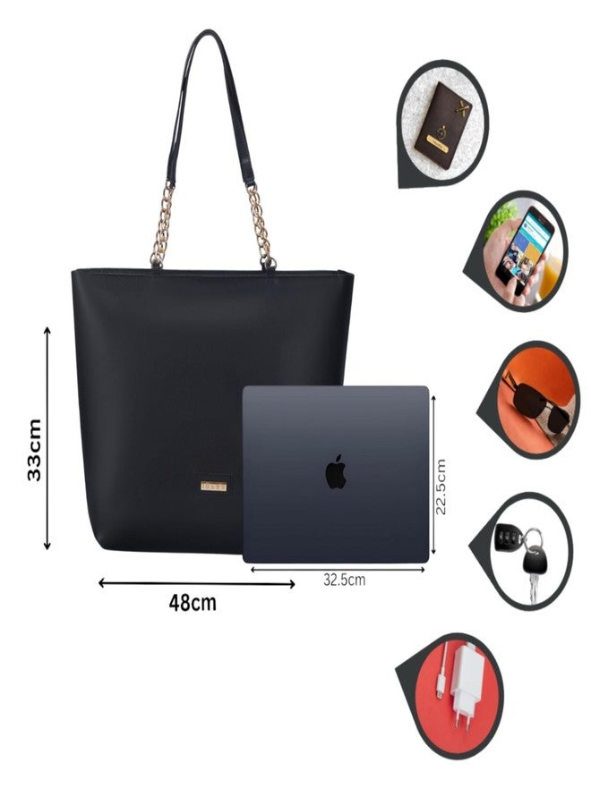 IMARS Women’s Large Tote Chain Black Bag | Vegan Leather Ladies Handbag (Black) - Image 4